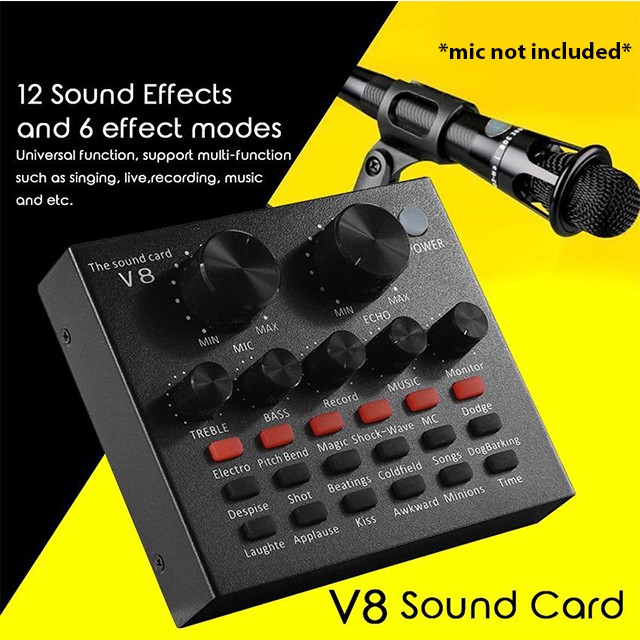 V8 Multifunctional USB Audio Interface Intelligent Volume Adjustable Audio Mixer Sound Card